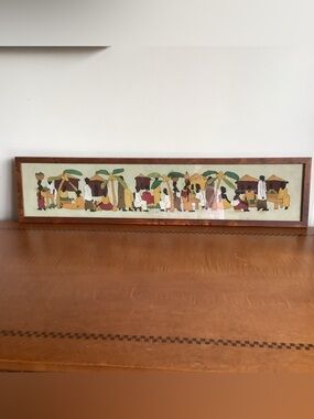 Tropical Market Scene Painted Fabric Wall Art